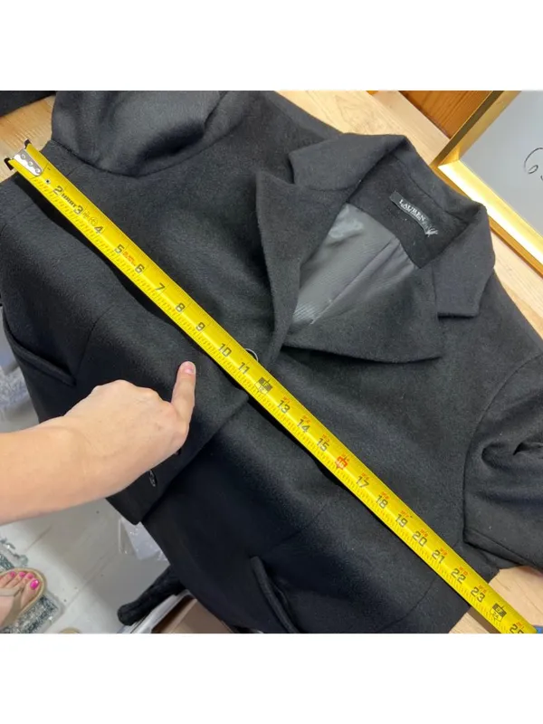 Lauren Ralph Lauren Wool Blend Black Reefer Coat Size 18 Quiet Luxury Minimalist - Image 15