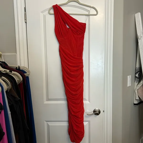 House of CB Valentina Scarlet Asymmetrical Cutout Mini Dress - Image 4