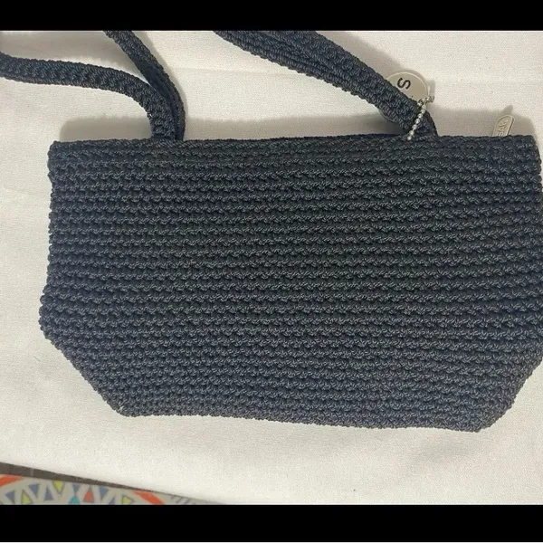 The Sak Black Crochet Shoulder Bag Small Tote Lined - Image 6