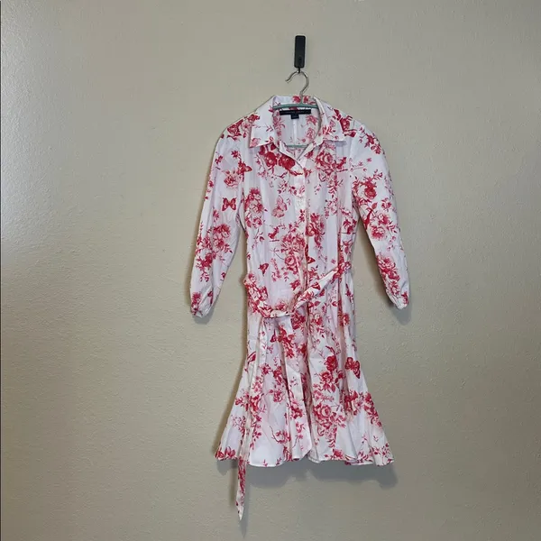 Cynthia Steffe Shirt Dress White Red Floral ‎ Butterfly Print Size Small - Image 2