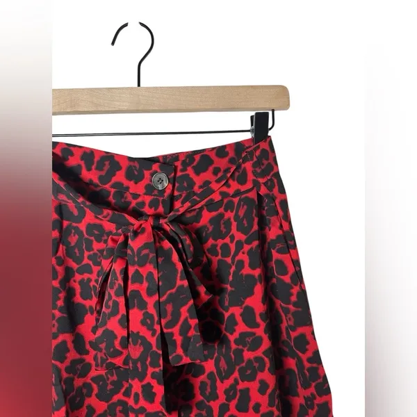 NWT‎ Nasty Gal IVIVI Red Black Leopard Tie Waist Ruffle Mini Skirt L - Image 3