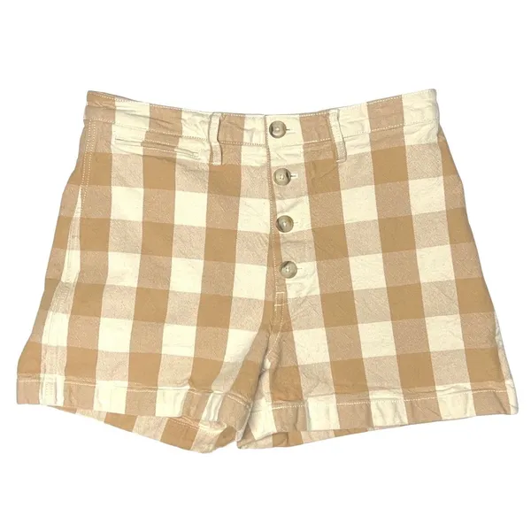 Madewell Earthen Sand Tan Gingham Emmett Shorts Womens‎ 31 Button Front EUC - Image 2