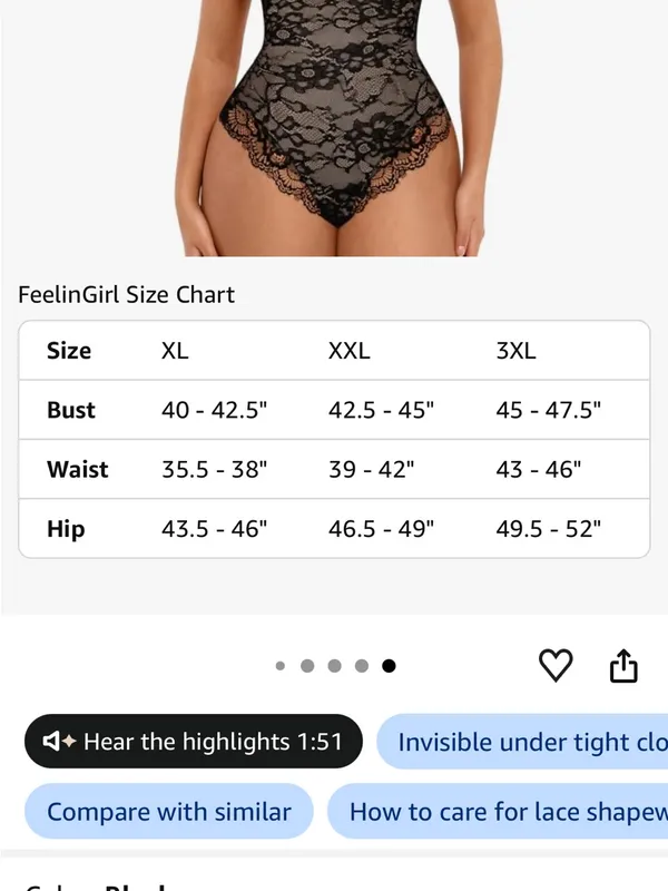 NWT feelingirl Black Lace Shaping Bodysuit size XXL - Image 3