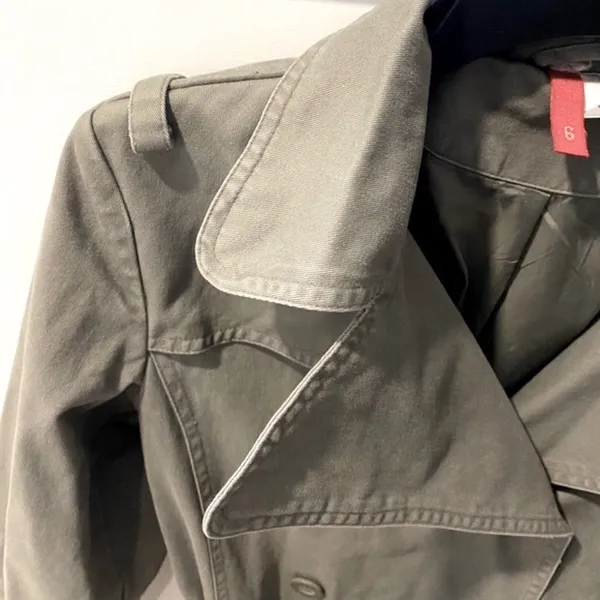 H&M Classic Belted Trench Coat Women's 6 Midi Twill Classic Jacket Olive Green - Image 6