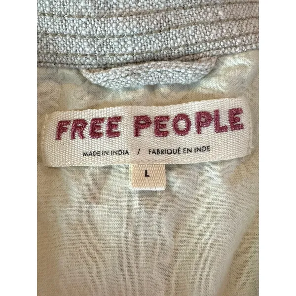 Free People Bohemian LagenLook Lucy Linen Chore Coat Neutral Natural Large - Image 13