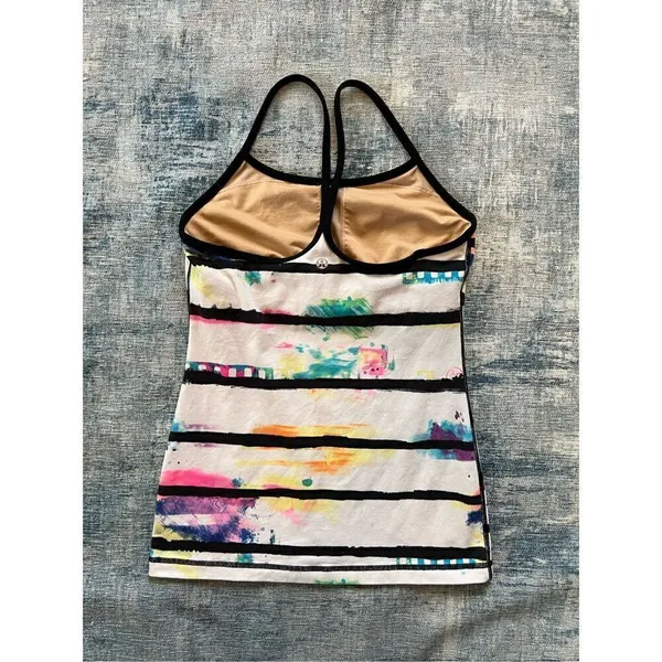 Lululemon Splatter Stripe Black White Multi Power Y Tank Top Size 4 - Image 4