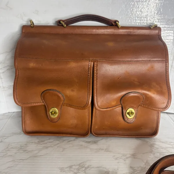 Coach kensington satchel briefcase Leather Messenger Brown bag front pockets - Image 2