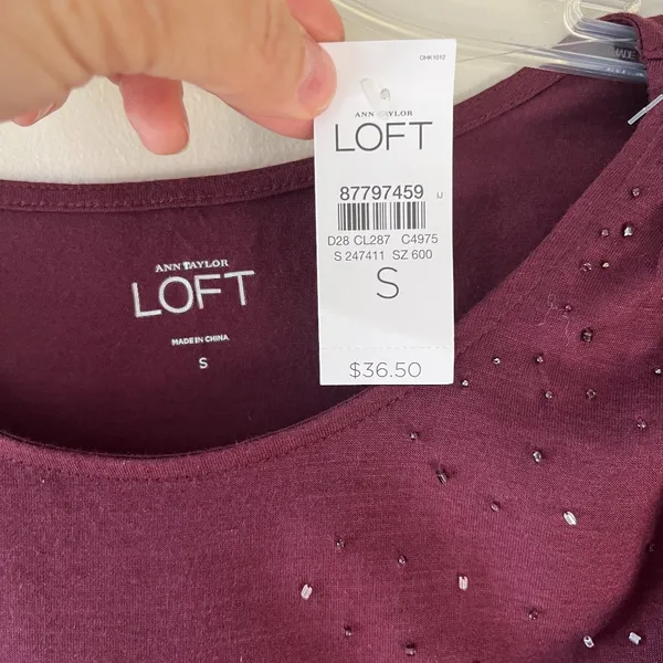 Loft Sz S Purple Tank Top Sleeveless Pullover Top Round Neck Sequin‎ Blouse - Image 2