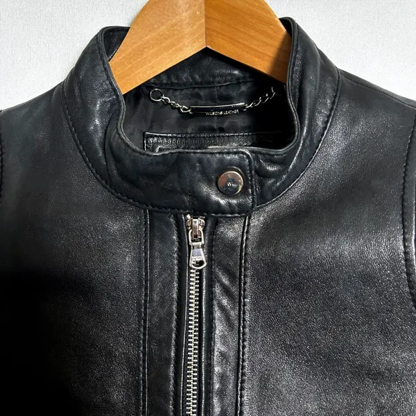 Wilson's Genuine Leather Biker Jacket Womens Medium Black Cafe Racer Moto Bomber - Image 9