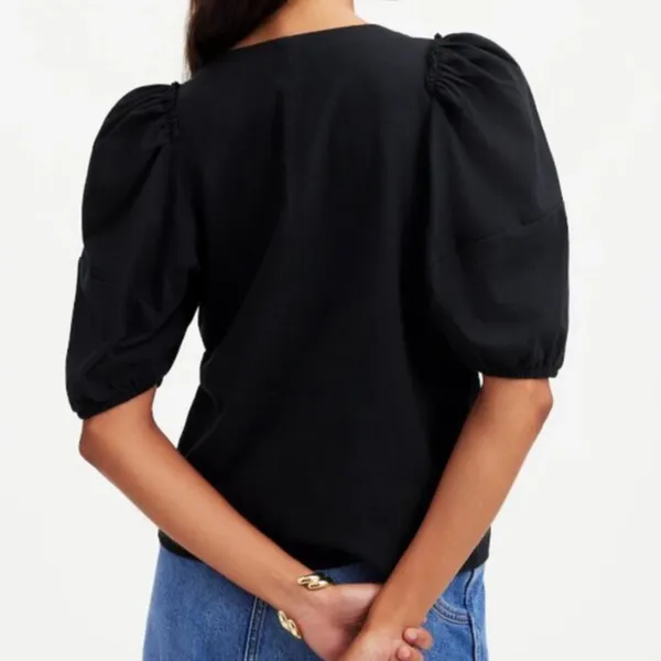 Madewell Top Womens Puff-Sleeve Tee Short Basic Everyday Staple Black Size L NEW - Image 2