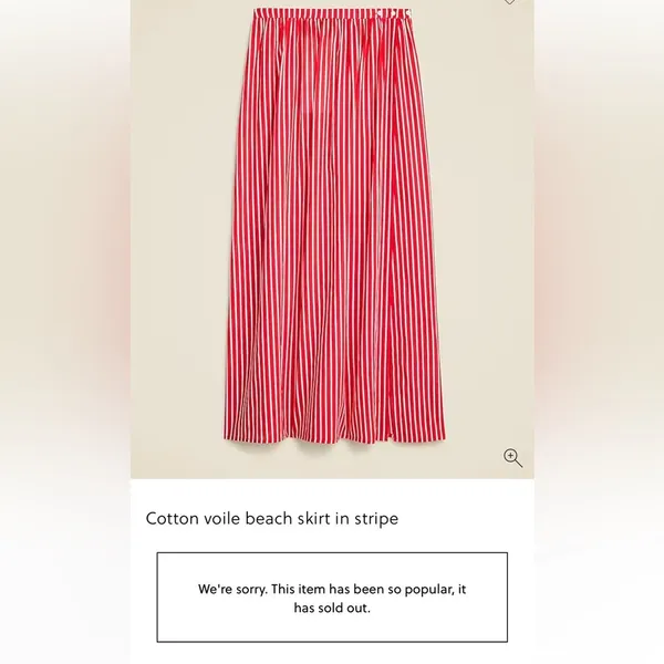 NWOT J. Crew Cotton Voile Beach Coverup Skirt Red & White Stripes Sz L Sold Out - Image 3