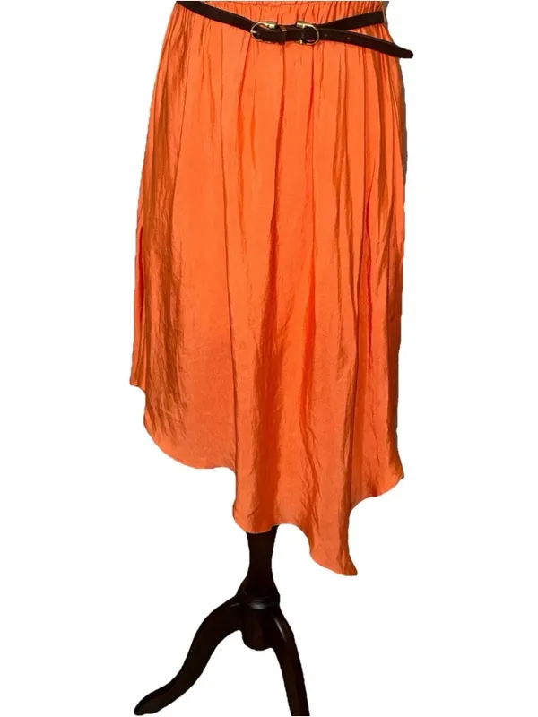 Max and Cleo Boho Western Orange Coral Strapless Dress With Belt And Handkerchief Hem Medium - Image 3