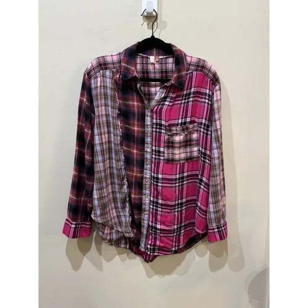 ANTHROPOLOGIE PILcro WOMENS PATCHWORK BOHO TOP SHIRT PLAID WESTERN Size‎ Medium - Image 4