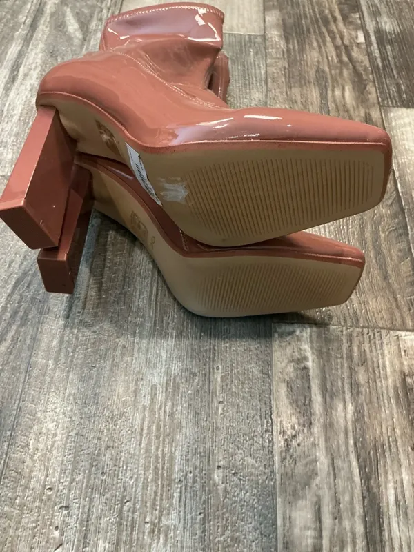 Aldo Glossy Mid-Calf Block Heel Boots in Chestnut Pink Size 6.5 - Image 7