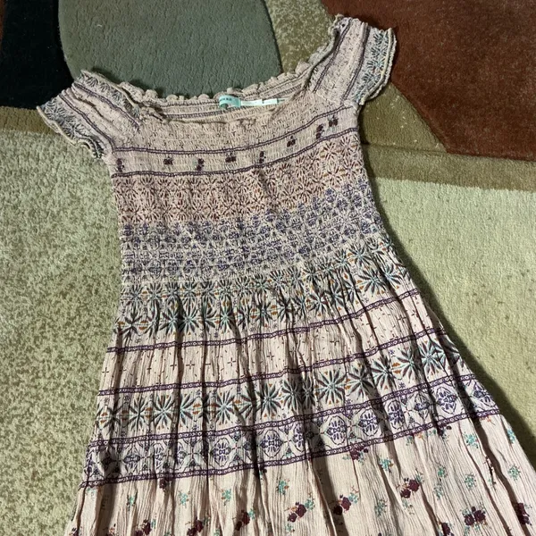 Kimchi Blue Cottagecore Pink Smocked Boho Floral Peasant Midi Dress S OB480474‎ - Image 5