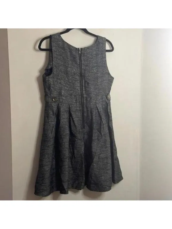 Ya Los Angeles Grey Patterned Metallic Thread Sleeveless Fit and Flare Dress - Image 6