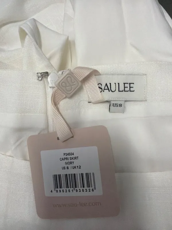 Sau Lee Capri Linen Midi Skirt Ivory Womens Size 8 - Image 9