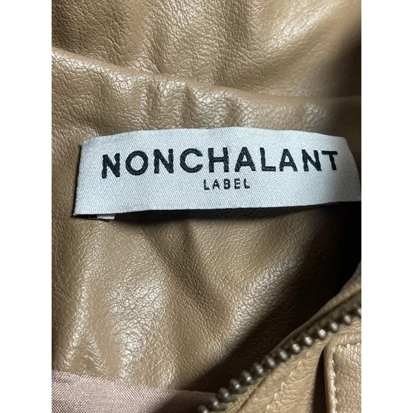 Nonchalant Women's Beige Tan Faux Leather Vegan Full Zip Bomber Jacket Size S - Image 5