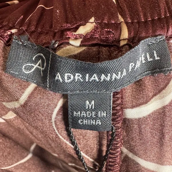 Adrianna Papell copper mocha & white abstract satin wide leg pants medium NWT - Image 5