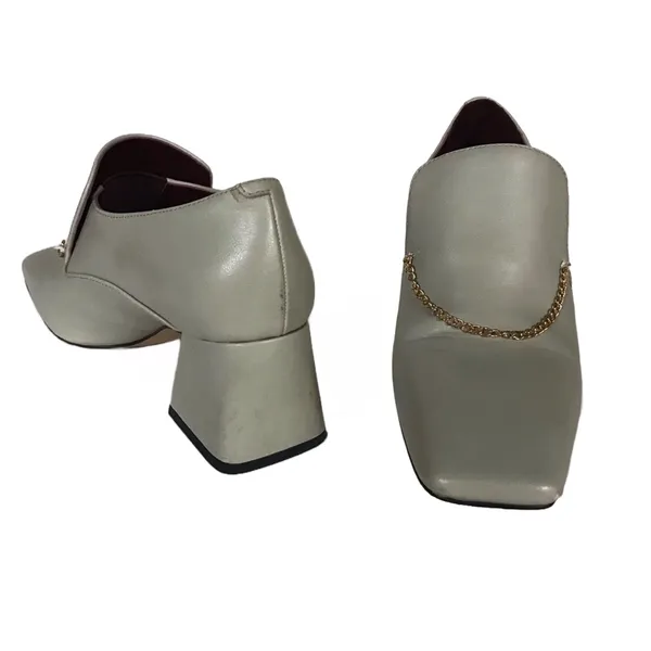 Charles & Keith Gray Leather Block Heel Chain Loafers (36) - Image 9