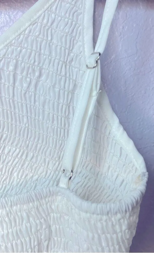Women’s White Camisole Ruffle Hem Spaghetti Strap Stretchy Tank Top Size M New! - Image 6