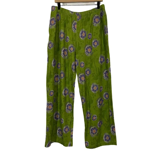 Gudrun Sjoden Green Floral Wide Leg Pants Lagenlook Mori Girl Cottagecore Boho M - Image 5