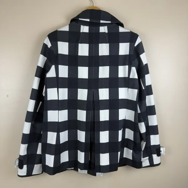 Banana Republic Women’s Plaid Black White Double-Breasted Pea coat Office Size S - Image 6