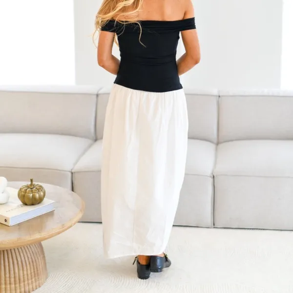 Off Shoulder Dress in classic white and black - Image 2
