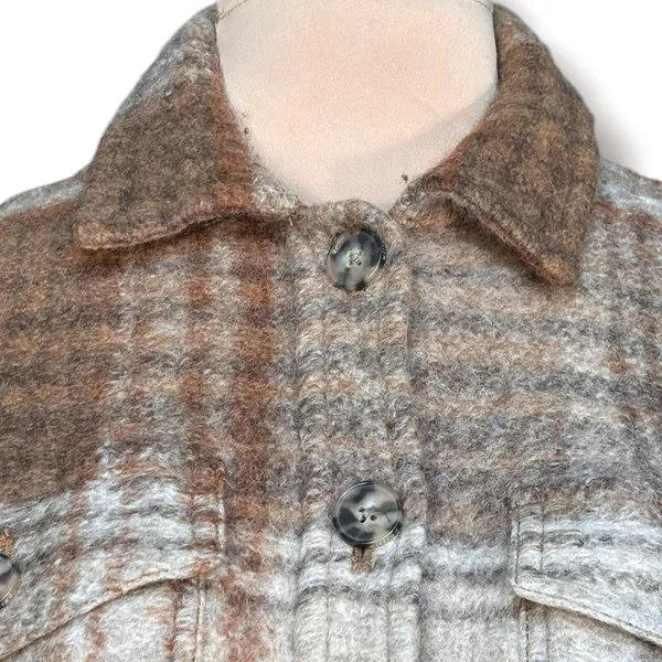 Aritzia Wilfred Free The Ganna Shirt Jacket Plaid Brown Tan Oversized Shacket - Image 2