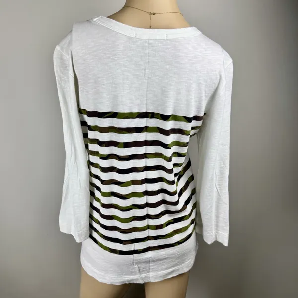 Gap Women's Medium 3/4 Sleeve White Camo Striped Shirt‎ 100% Cotton - Image 6