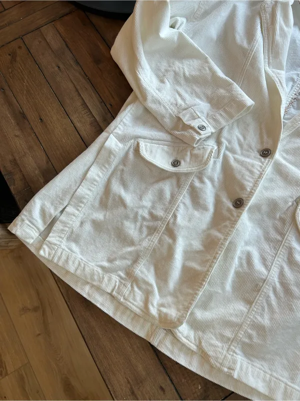 Anthropologie Pilcro Washed Corduroy White Oversized Blazer Coat XS - Image 9