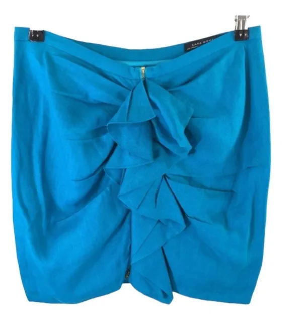 Zara Women’s Teal Linen Ruffle Midi Skirt Size Small - Image 10