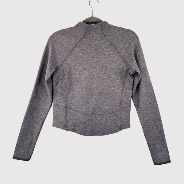 Lululemon Womens Top Gray Hill And Valley Mock Neck Cropped Long Sleeve Size 6 - Image 3