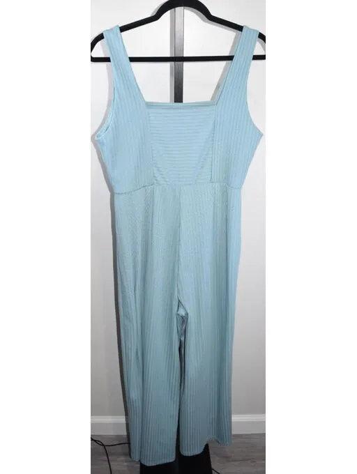 Wild Fable Ribbed Knit Wide Leg Jumpsuit, Sage Blue, Size M - Image 2