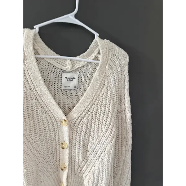 Abercrombie &‎ Fitch Womens XS Cream Chunky Knit Cropped V-Neck Cardigan Sweater - Image 2