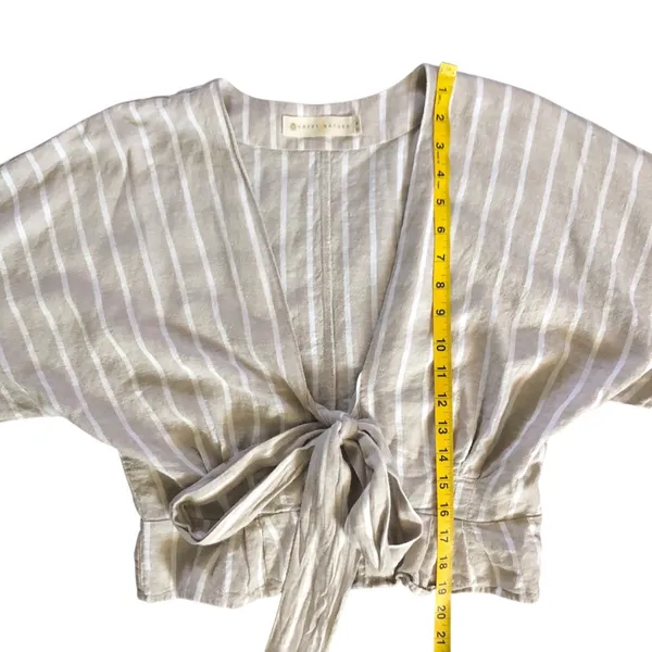 Happy x Nature Beige Tan Striped Linen Blouse Women’s Top Size Small - Image 5