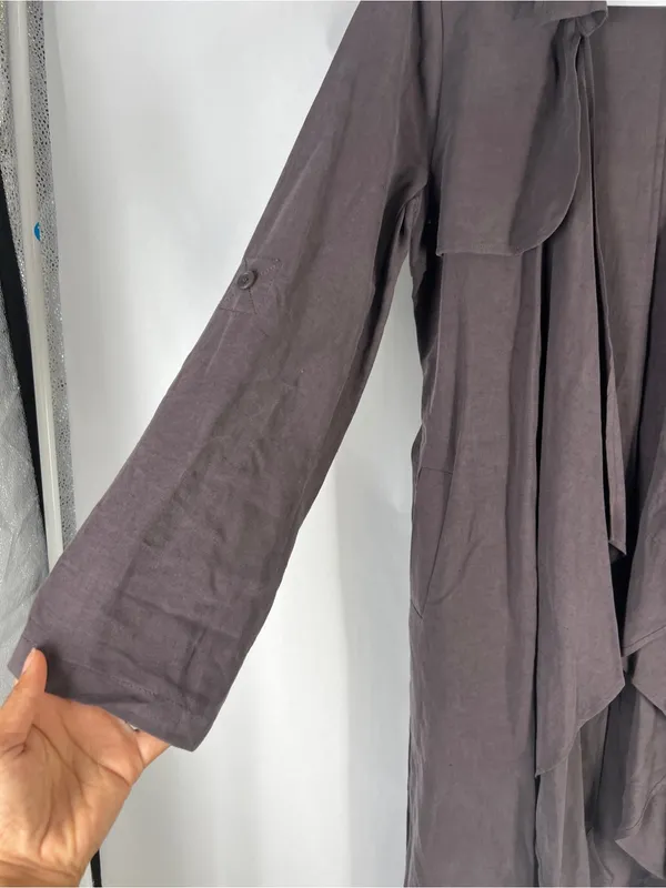 Garnet Hill Silk Linen Lightweight Draped Front Long Topper Coat Size 6 - Image 4