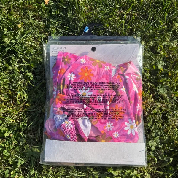 NIB 60's Costume Kit Pink Floral Halter Top&Bell Bottom Pants Adult L/XL - Image 2