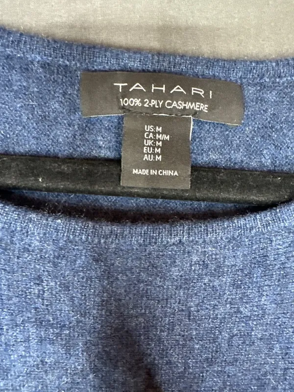 Tahari Women’s M 100% 2-Ply Cashmere Sweater Blue Dolman Relaxed Pullover - Image 2