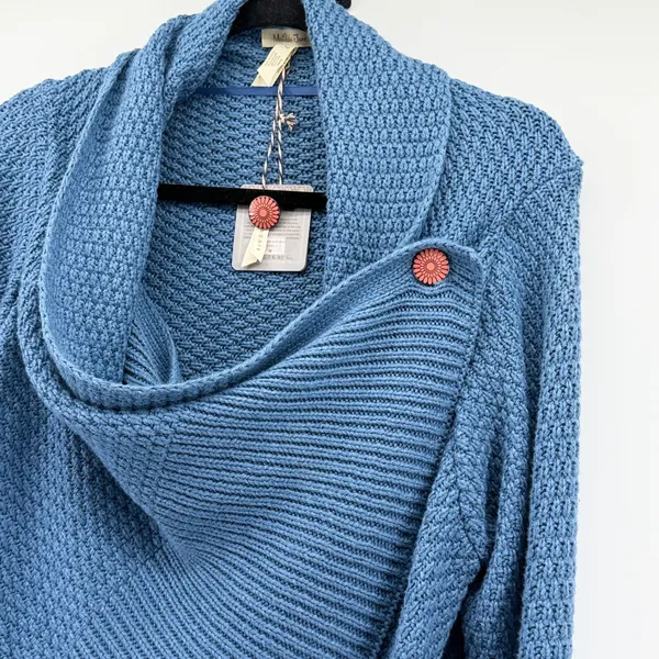 Matilda Jane Envision This Wrap cardigan‎ Blue Knit Asymmetrical Sweater large - Image 2