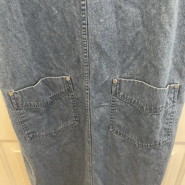 Vintage Denim Button Front Sleeveless Maxi Dress Jumper‎ Blue Cottage Coastal - Image 4