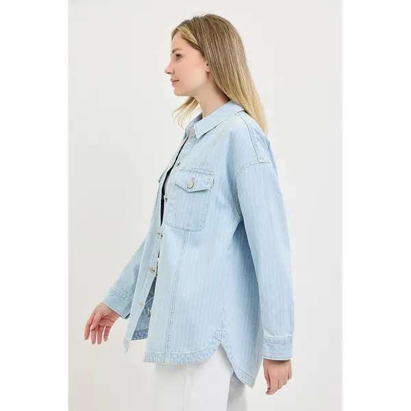 RISEN‎ Oversized Stripe Denim Shaket - Image 4