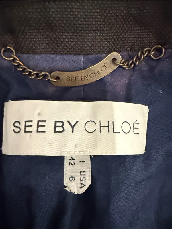 See by Chloe Black Trench Coat with Light Blue Accents Size 6 - C11 - Image 2
