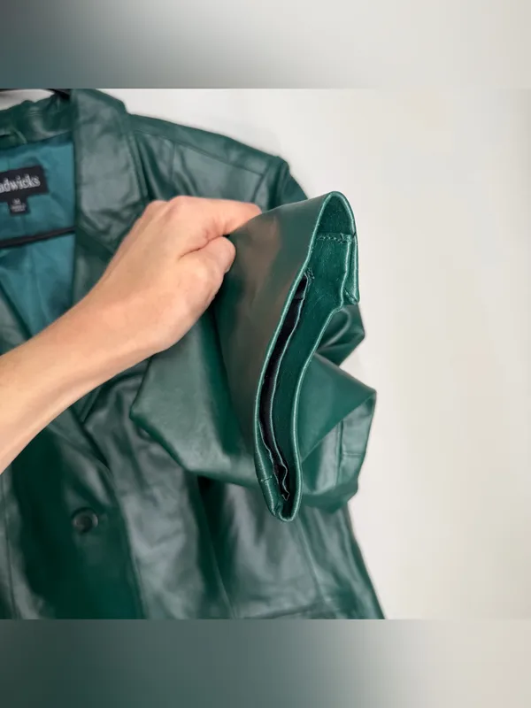 Chadwicks Vintage Y2K Deep Green 100% Leather Blazer Tailored Capsule Classic - Image 6