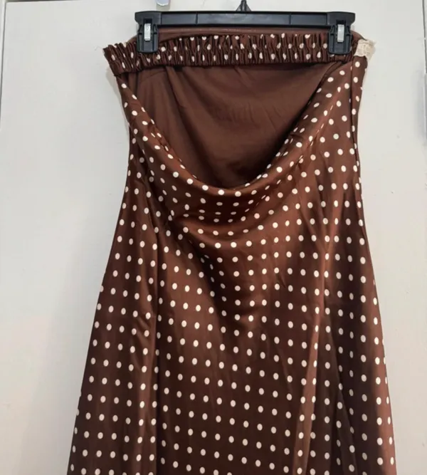 Jessica Simpson Polka Dot Front Tie Strapless Dress size M brown/white - Image 5