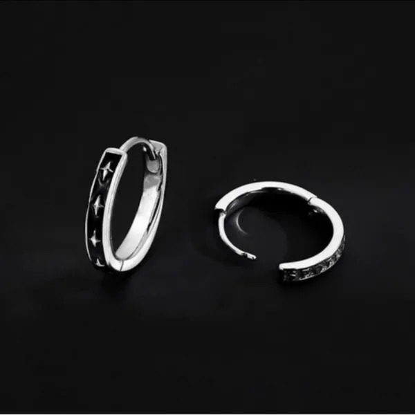 925 Silver Plated Small Silver Hoop Earrings for Men Women,Punk Hip Hop Earrings - Image 2
