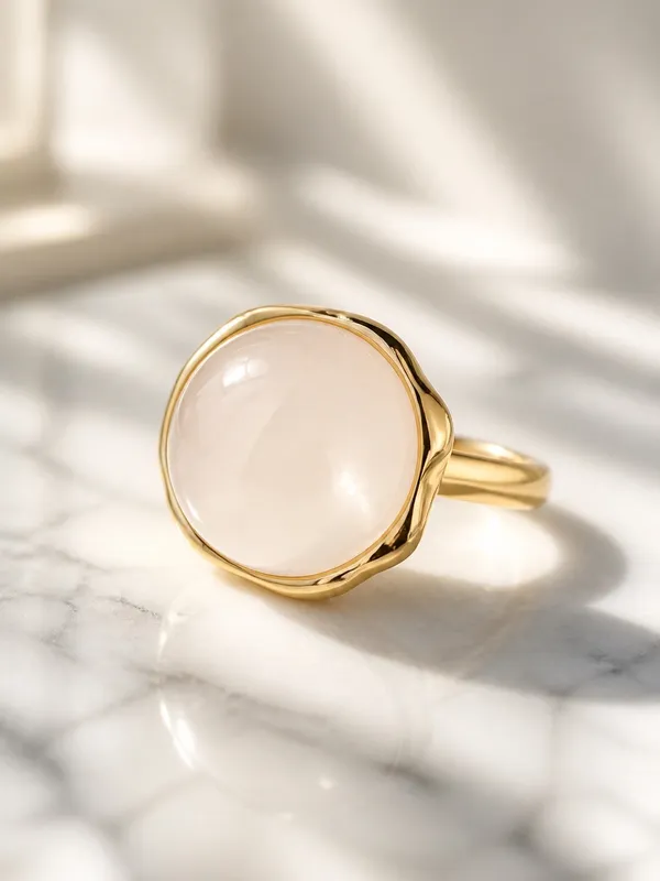 Gold Ring with Pale Pink Stone - Women's Fashion Ring Size 6 - Image 2