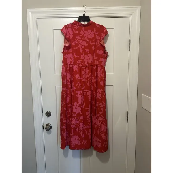 Shein Pink Red Floral Flutter Sleeve V-Neck Maxi Dress Ruffle Modest Size 1XL - Image 5