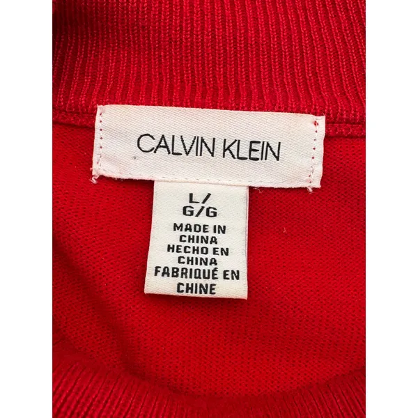 Calvin‎ Klein Sweater Women Large Red Mock Neck Button Shoulder Knit Long Sleeve - Image 5