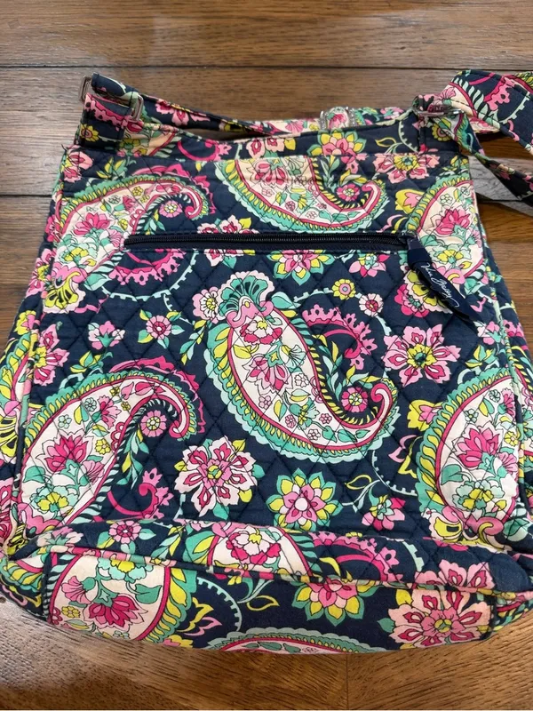 Vera Bradley Navy Quilted Paisley Shoulder Bag with Pink & Green Accents​ - Image 8